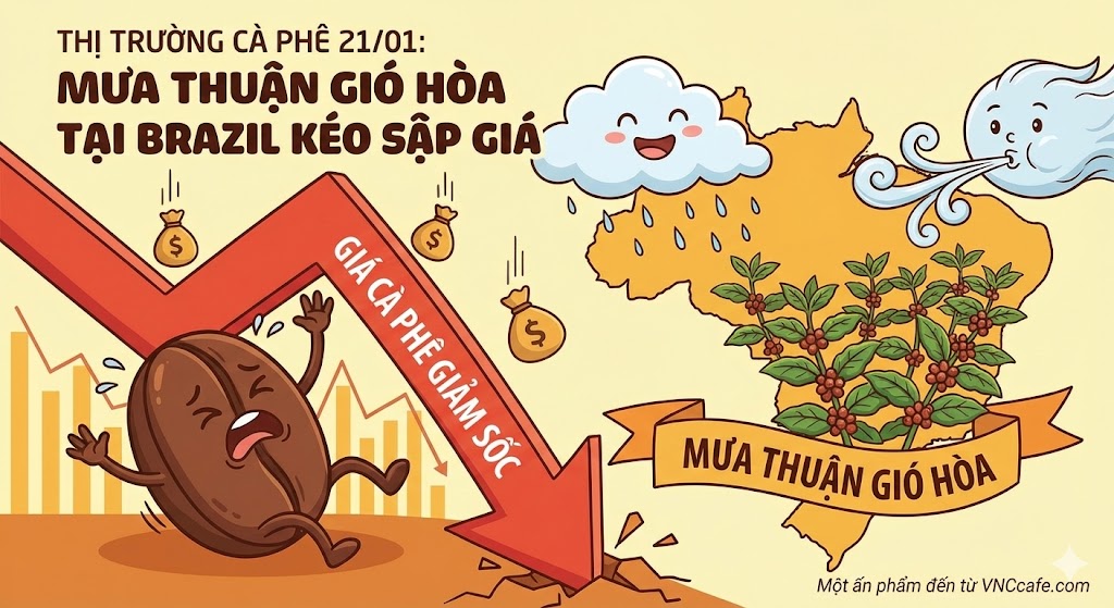 Thị trường cà phê ngày 21/01: Mưa thuận gió hòa tại Brazil kéo sập giá cà phê