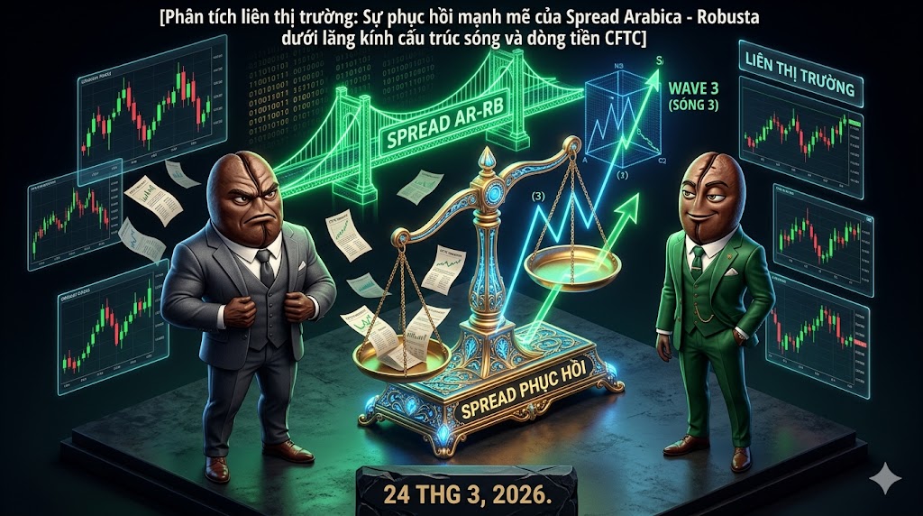 Phân tích liên thị trường: Sự phục hồi mạnh mẽ của Spread Arabica - Robusta dưới lăng kính cấu trúc sóng và dòng tiền CFTC