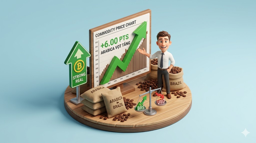 Đồng Real mạnh đẩy giá cà phê Arabica vọt tăng 6.00 điểm