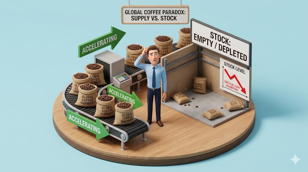 Cà phê toàn cầu đối mặt nghịch lý: dòng hàng tăng tốc, tồn kho vẫn cạn